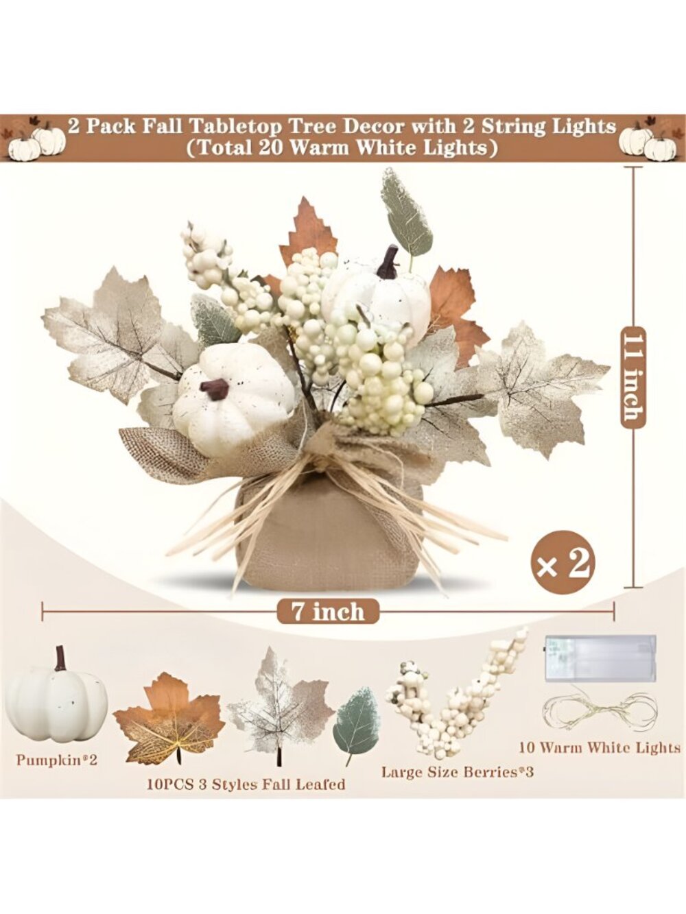 Timer - 2 Pack Fall Tabletop Maple Tree with 20LEDs - Picture 2 of 6